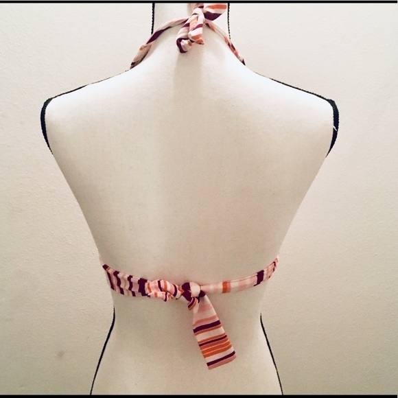 Xhiliration White Pink Halter Striped Bikini Top - Picture 4 of 6